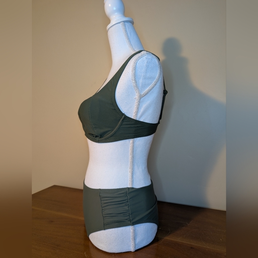 Kona Sol Ruched Army Green Bikini - Small Top, Medium Bottom - Picture 3 of 13